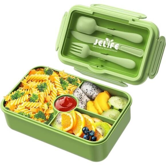 Jelife Bento Box Kids Lunch Box - Large Bento-Style Leakproof, Green - Picture 1 of 7